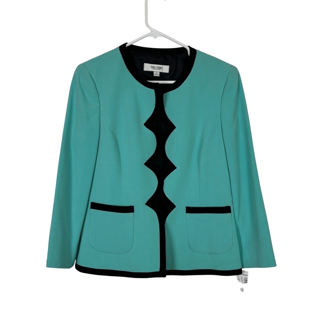 Jones Studio Blazer Teal Scalloped Trim Career Professional Modern Women 6